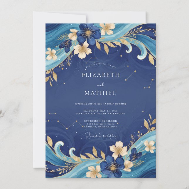Sapphire Gold Painted Wedding Invitation (Front)