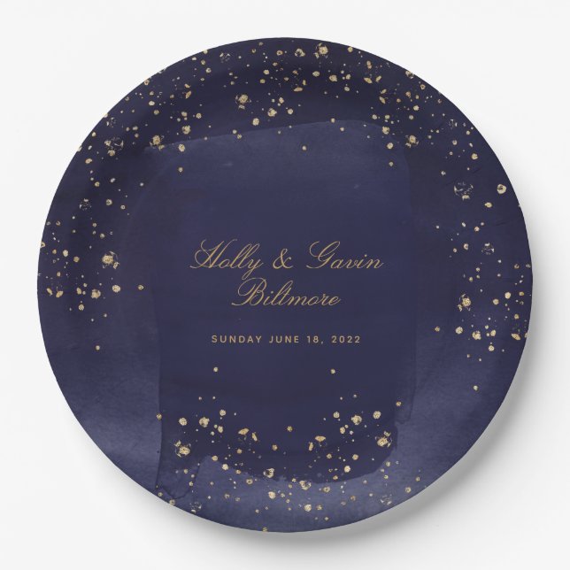 Sapphire & Gold Wedding 9 Inch Dinner Paper Plate (Front)