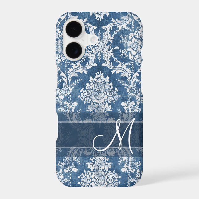 Sapphire Grunge Damask Pattern with Monogram (Back)