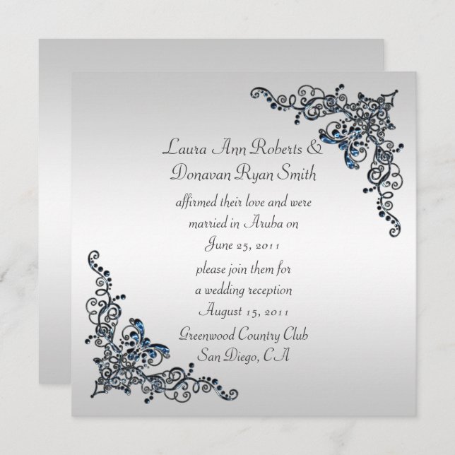 Sapphire Jewelled Swirls Post Wedding Celebration Invitation (Front/Back)