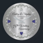 Sapphire Jubilee Diamonds 70th Wedding Anniversary Large Clock<br><div class="desc">Opulent elegance frames this 70th wedding anniversary design in a unique scalloped diamond design with centre teardrop diamond with heart-shaped sapphire accents and faux added sparkles on a silver-tone gradient. Please note that all embellishments are printed and are only made to appear as real as possible in a flat, printed...</div>