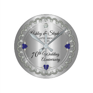 Sapphire Jubilee Diamonds 70th Wedding Anniversary Round Clock