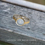 Sapphire Leaf Watch<br><div class="desc">Graphic design, of Floral leaves, outlined in, glass-paned, textured pattern-displayed in colours of, violet-blue, blue-grey, black, and white.</div>
