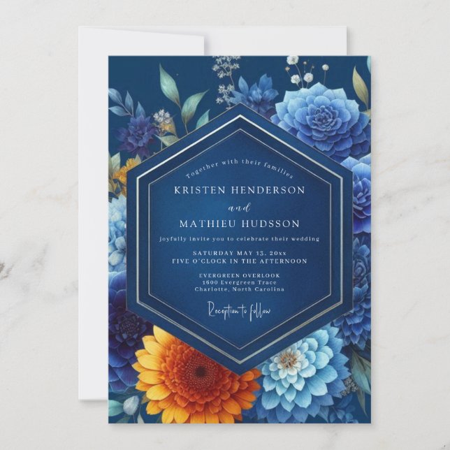Sapphire Luminous Flora Wedding Invitation (Front)