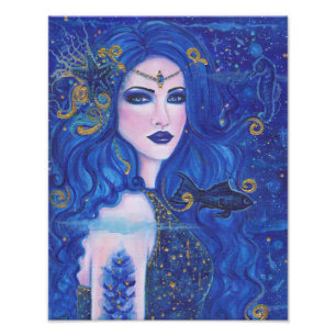 Sapphire Mermaid with gold accents by Renee Lavoie Photo Print