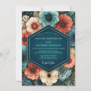 Sapphire Paprika Dramatic Wedding Invitation
