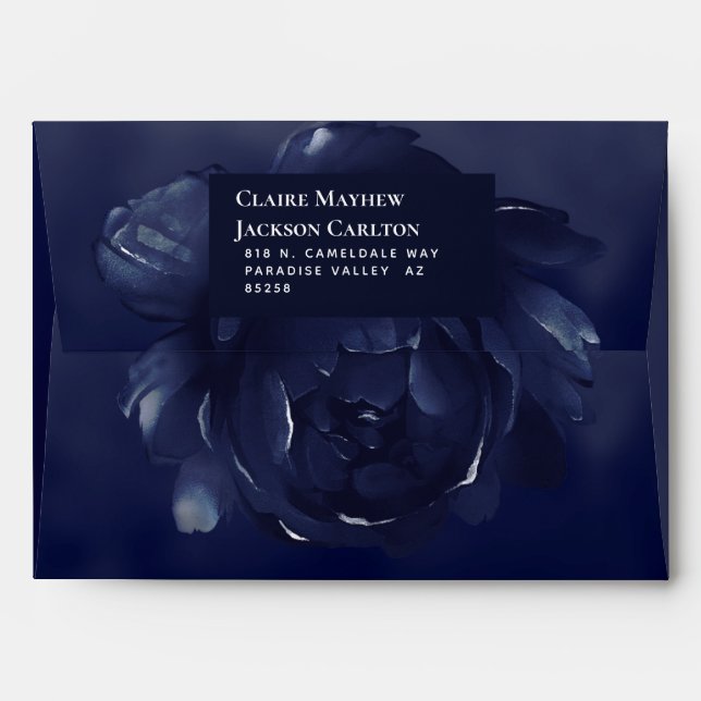 Sapphire Peony Wedding 5 x 7" Invitation Envelopes (Back (Top Flap))