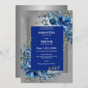 Sapphire Petals: A Silver Celebration of Love Invitation
