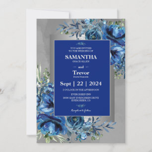 Sapphire Petals: A Silver Celebration of Love Invitation