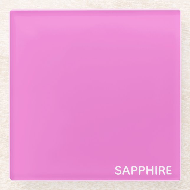 Sapphire pink color name glass coaster (Front)