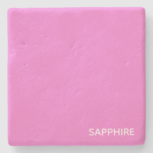 Sapphire pink color name stone coaster (Front)