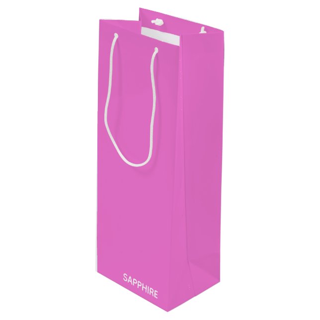 Sapphire pink color name wine gift bag (Front Angled)