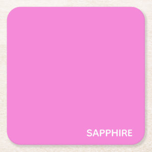 Sapphire pink colour name square paper coaster