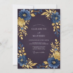 Sapphire Plum Leafy Wedding Invitation