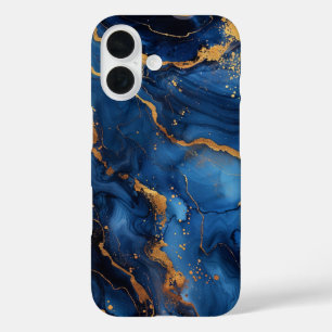 Sapphire Regalia – Luxury Blue & Gold Marble iPhone 16 Case