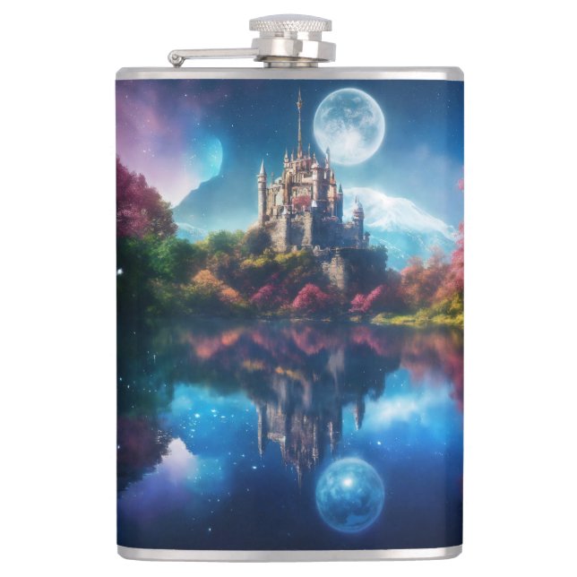 "Sapphire Serenity: Vinyl-Wrapped Elixir Flask" Hip Flask (Front)