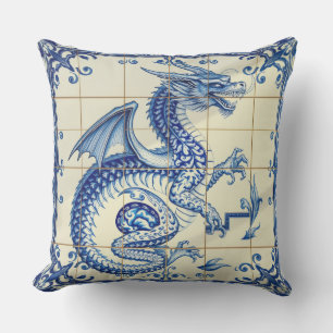sapphire serpent dragon outdoor pillow