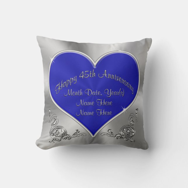 Sapphire Silvery 45th Wedding Anniversary Pillow (Front)