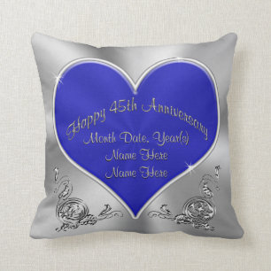 Sapphire Silvery 45th Wedding Anniversary Pillow