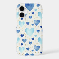 Sapphire & Sky Blue Watercolor Heart Pattern