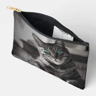 Sapphire Soul Silent Look Cat Art Zipper Accessory Pouch