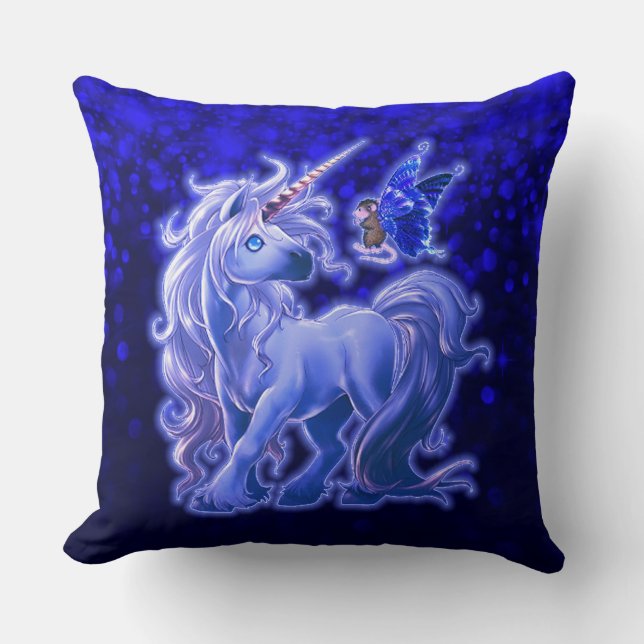 Sapphire Sparkle Blue Unicorn Cushion (Front)