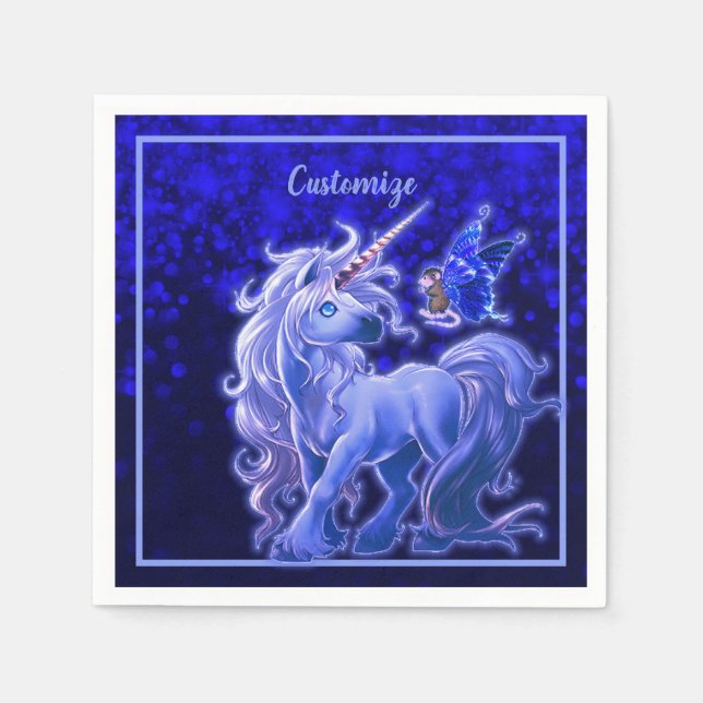 Sapphire Sparkle Blue Unicorn Napkin (Front)