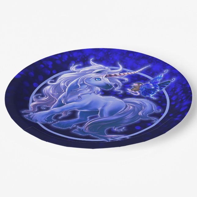 Sapphire Sparkle Blue Unicorn Paper Plate (Angled)