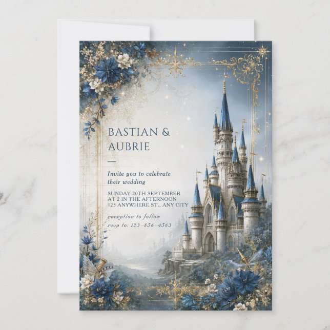 Sapphire Star Castle Wedding Invitation (Front)