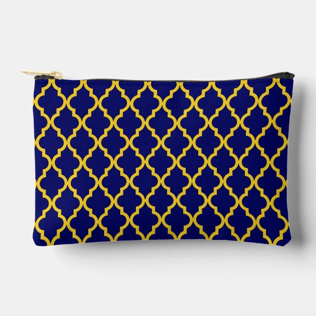 Sapphire Sun: Blue & Yellow Boho Moroccan Elegance Accessory Pouch (Front)