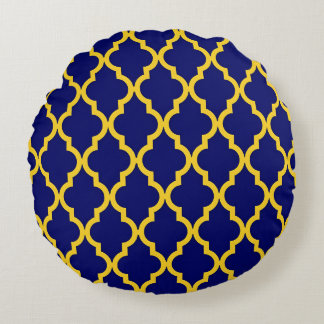 Sapphire Sun: Blue & Yellow Boho Moroccan Elegance Round Cushion