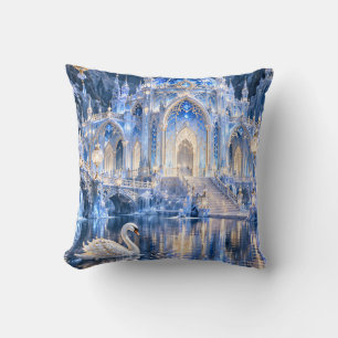 Sapphire Swan Moonlit Ice Palace Cushion