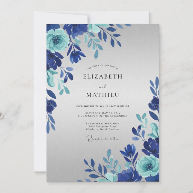 Sapphire Teal Petal Wedding Invitation (Front)