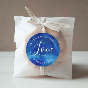Sapphire Tide Love Monogram Wedding Favour Classic Round Sticker