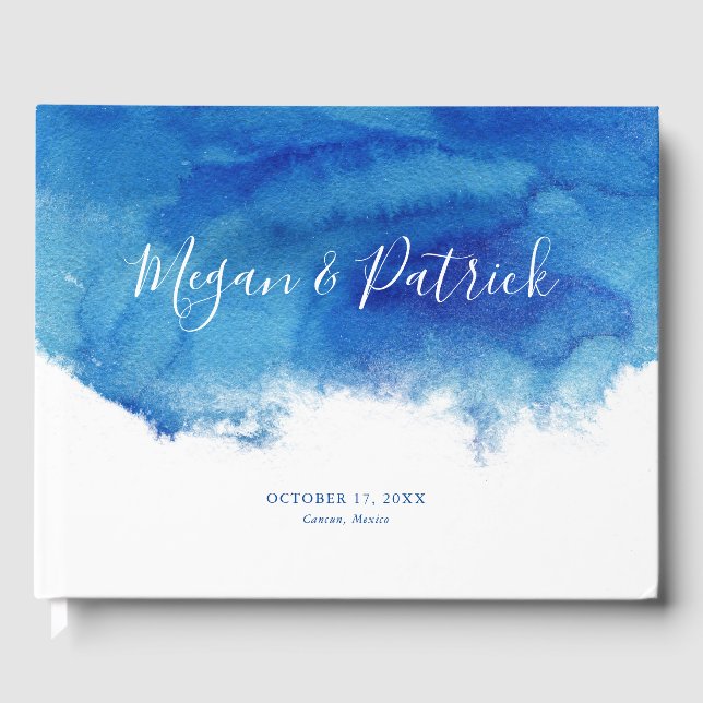 Sapphire Tide Personalised Wedding Guest Book (Front)
