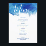 Sapphire Tide Wedding Menu Card<br><div class="desc">Custom printed wedding menu cards with an abstract blue watercolor border to coordinate with our Sapphire Tide collection. Customise the text with your wedding menu options. Use the design tools to edit the fonts and colours or move text around to fit your menu selections. This ocean-inspired design is perfect for...</div>