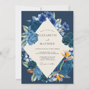 Sapphire Tropical Exotic Eucalyptus Wedding Invitation