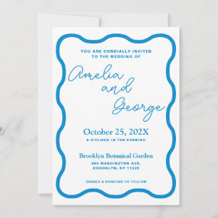 Sapphire Wavy Retro Wedding Photo Invitation
