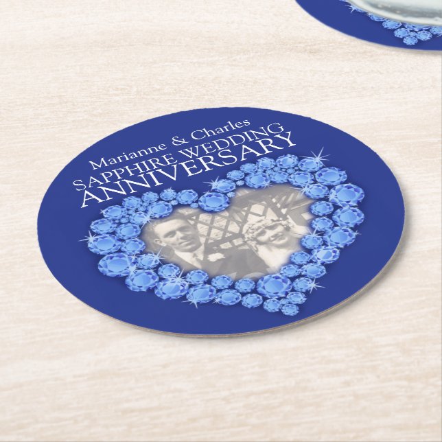 Sapphire wedding anniversary heart photo coasters (Angled)