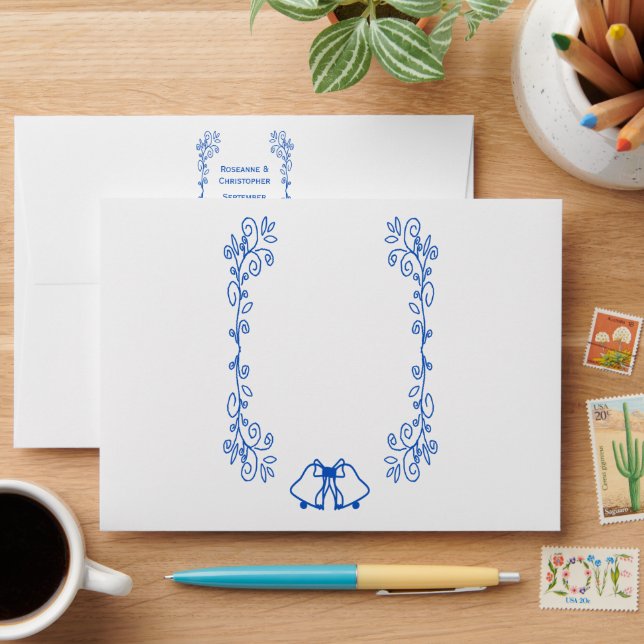 Sapphire Wedding Envelope Bells Scrollwork Design  (Desk)