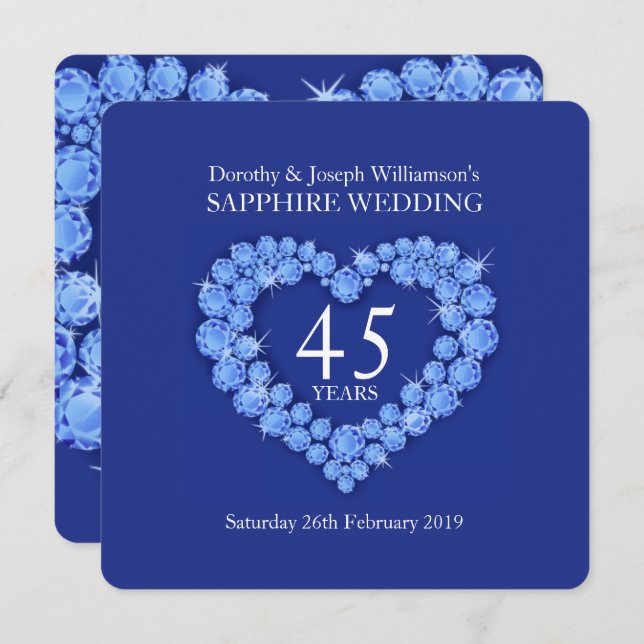 Sapphire wedding heart 45 years party invite (Front/Back)