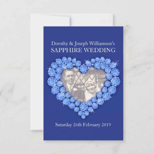 Sapphire wedding heart add your photo party invite (Front)