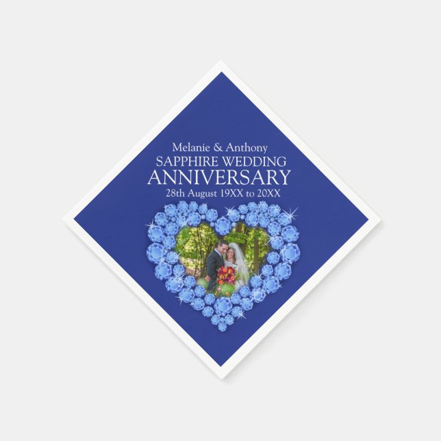 Sapphire Wedding heart photo and name napkins (Corner)