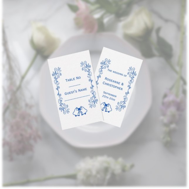 Sapphire Wedding Place Card Bells Scrollwork (Sapphire wedding place card bells scrollwork design)