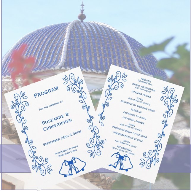 Sapphire Wedding Program Bells Scrollwork Design (Sapphire wedding program bells and scrollwork design)