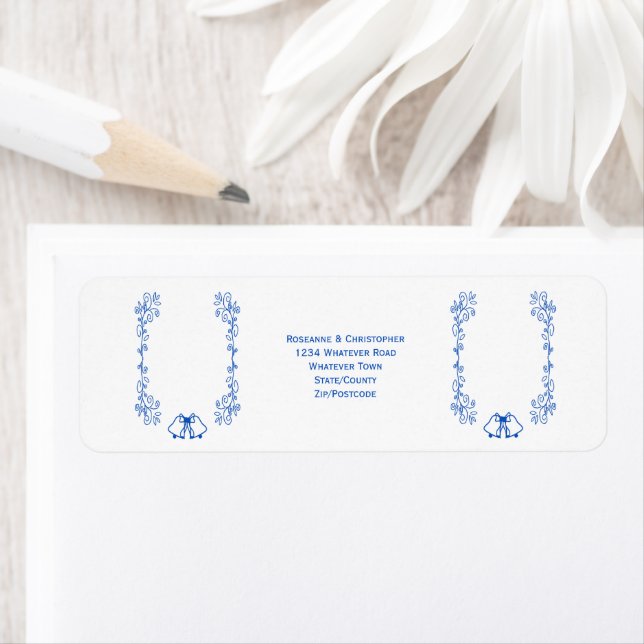 Sapphire Wedding Return Address Label Bells (Insitu)