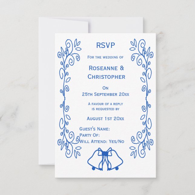 Sapphire Wedding RSVP Card Bells Scrollwork  (Front)