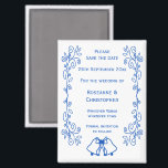 Sapphire Wedding Save The Date Magnet Bells<br><div class="desc">Wedding save the date magnet bells design. Customise this blue wedding save the date magnet with your wedding details. Should you require any help with customising then contact us through the link on this page. Sapphire coloured bells design personalised wedding save the date magnet</div>