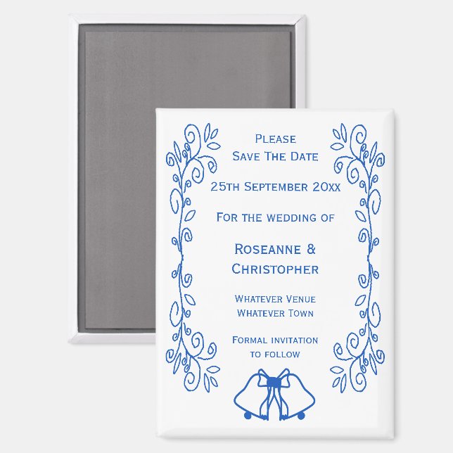 Sapphire Wedding Save The Date Magnet Bells (Front/Back)
