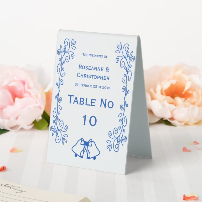 Sapphire Wedding Table Tent Sign Bells Scrollwork  (In SItu (Wedding))